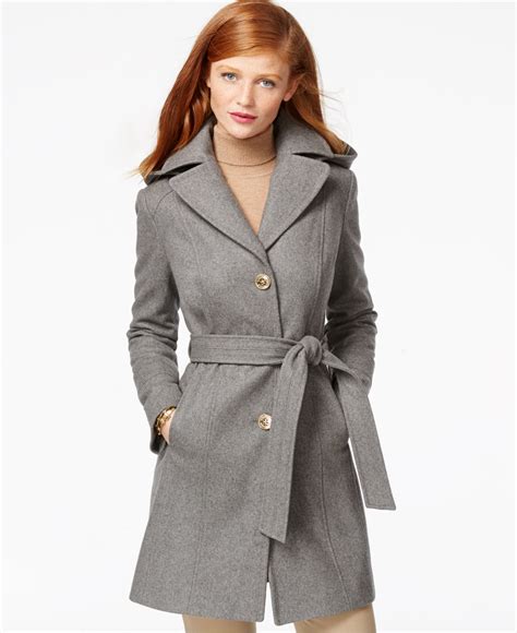 michael kors wool blend coat grey|Michael Kors belted walker coat.